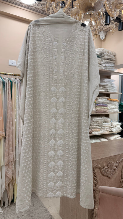Tissue Straight Pearl and Cutdana Work With Dupatta Silver