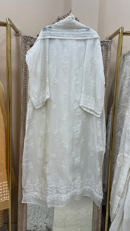 Pure Organza Straight Heavy Cutdana Pearl and Sequence With Heavy Dupatta Off White 01