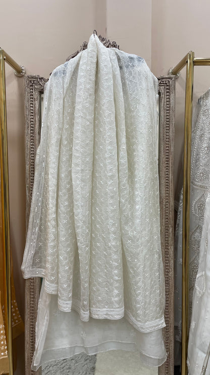 Pure Organza Straight Heavy Cutdana Pearl and Sequence With Heavy Dupatta Off White 01