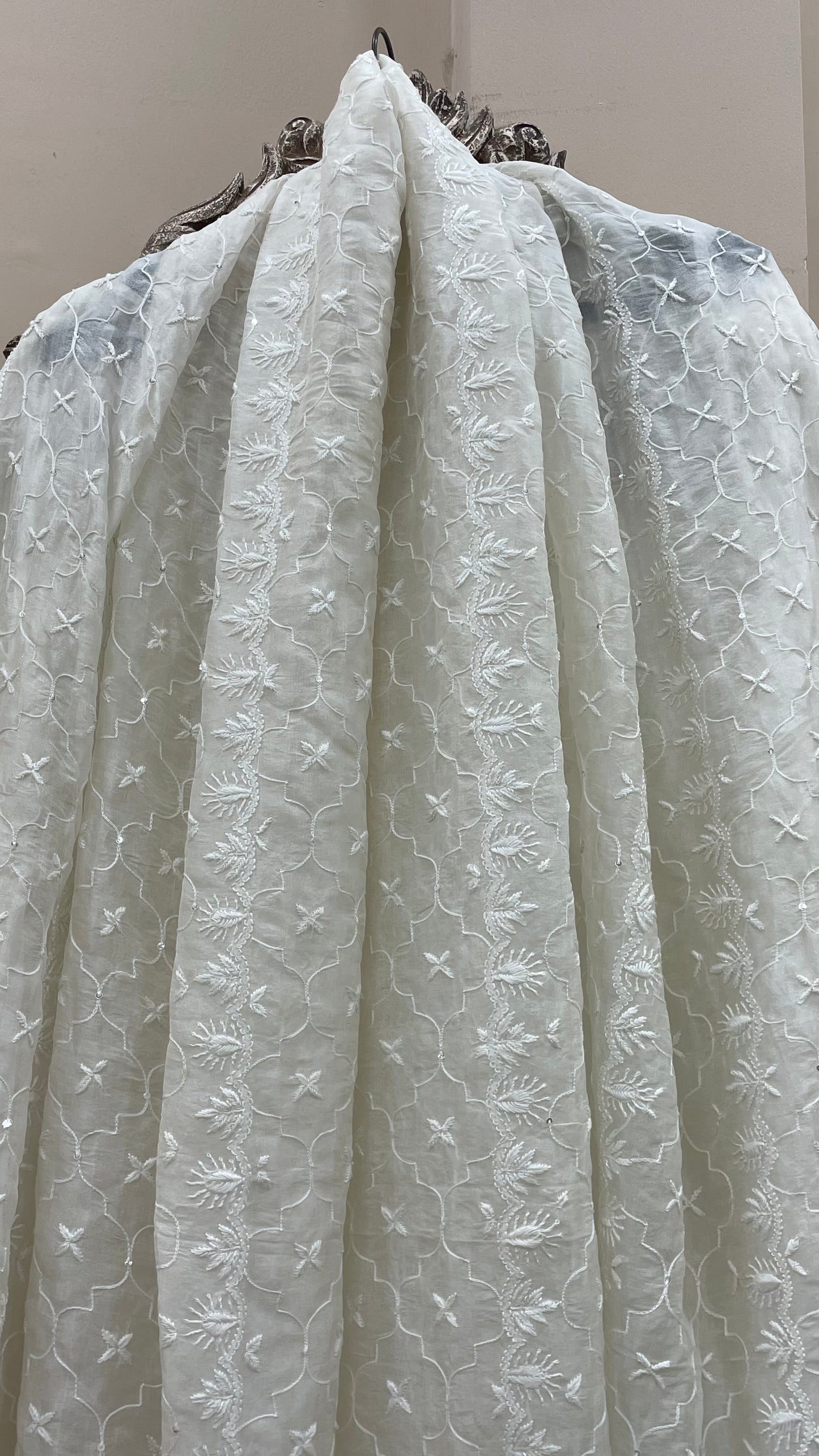 Pure Organza Straight Heavy Cutdana Pearl and Sequence With Heavy Dupatta Off White 01