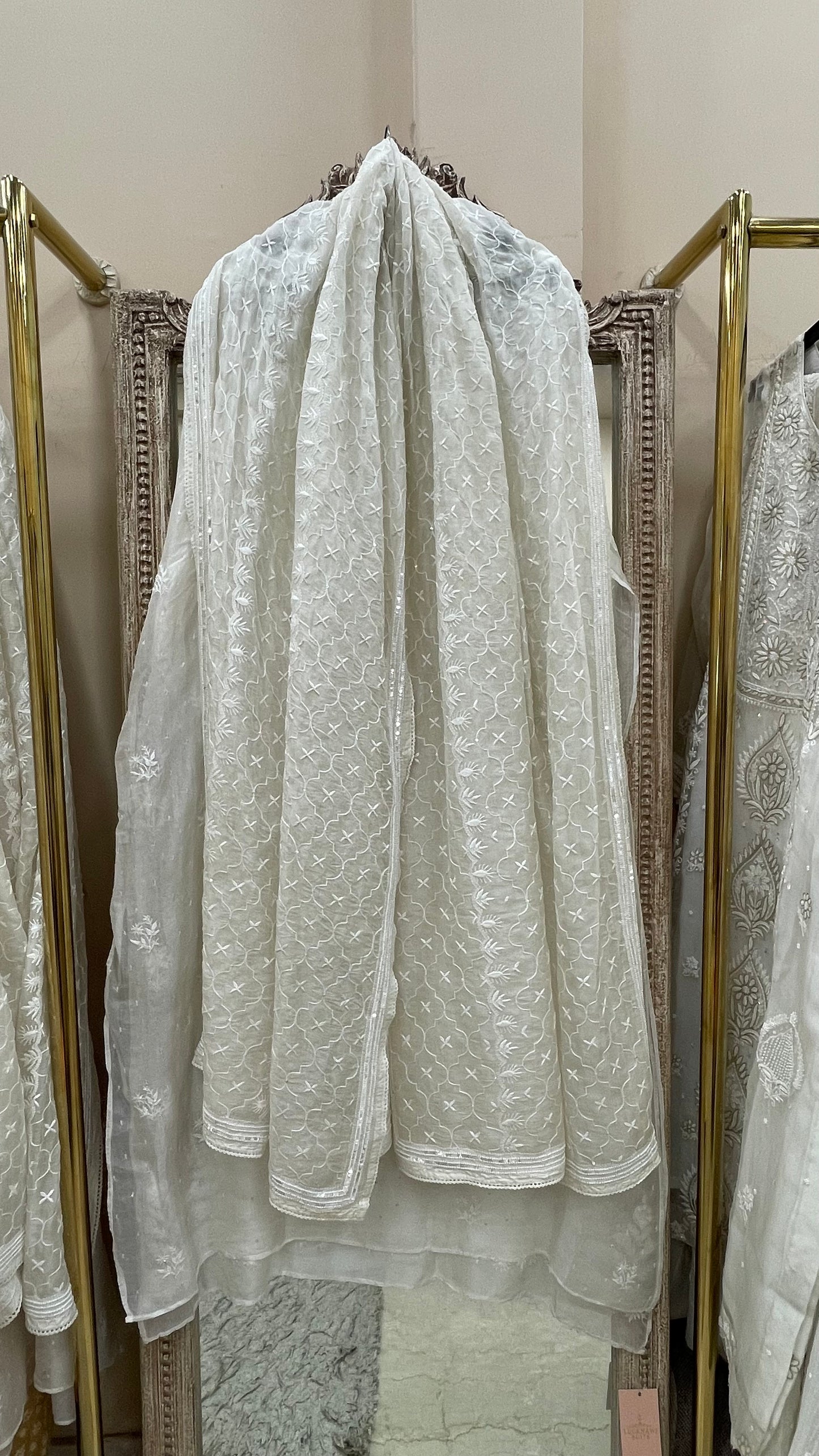 Pure Organza Straight Heavy Cutdana Pearl and Sequence With Heavy Dupatta Off White 02