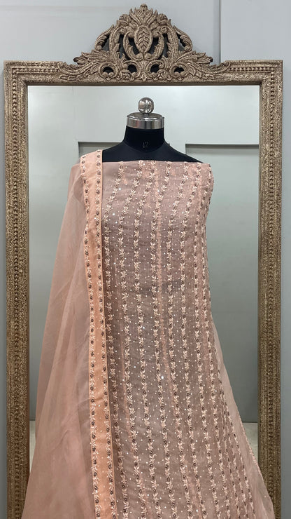 Pure Organza Straight Heavy Cutdana Pearl and Sequence Peach