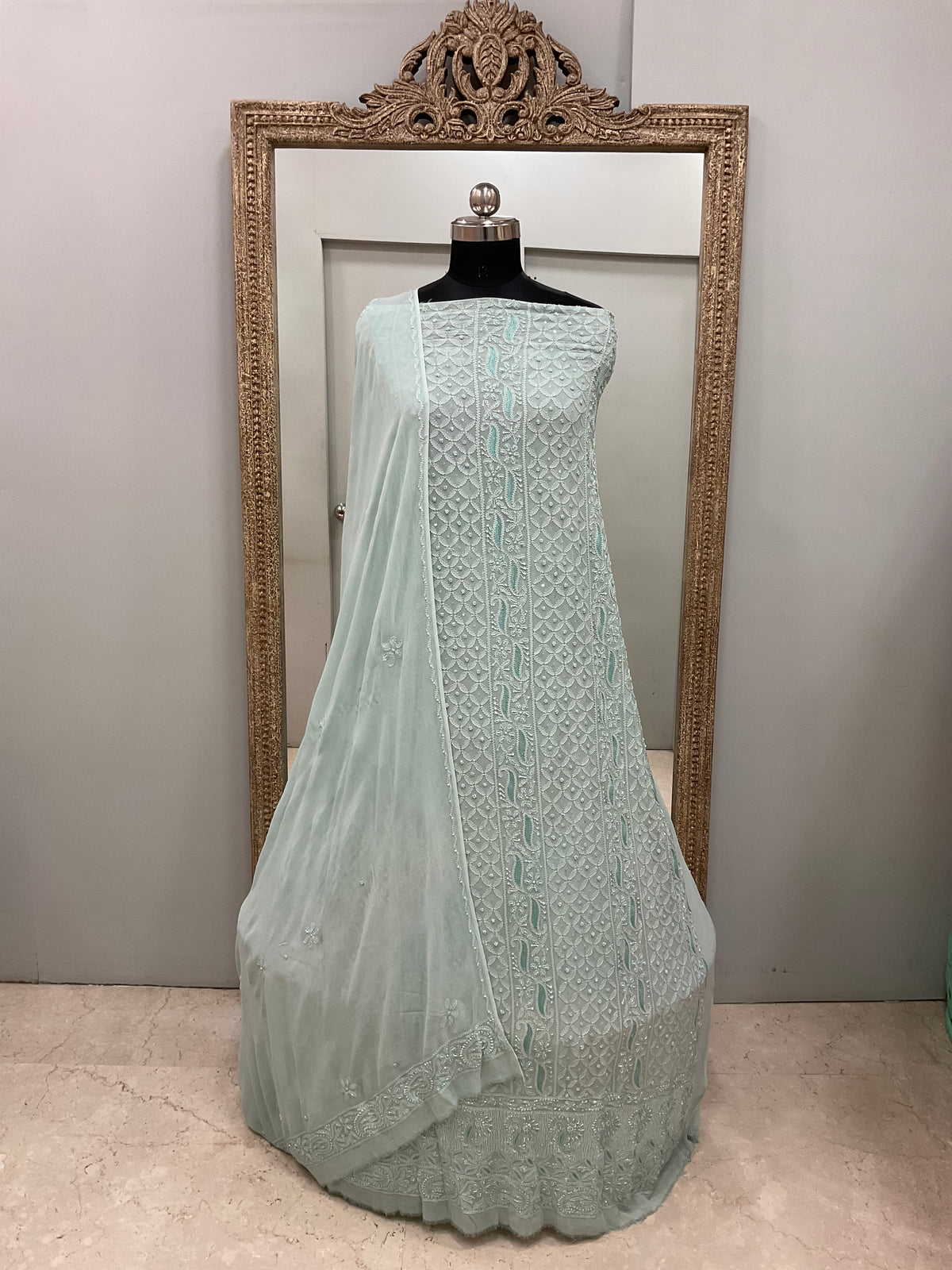 Cutdana Straight with Heavy Pearl Work Green