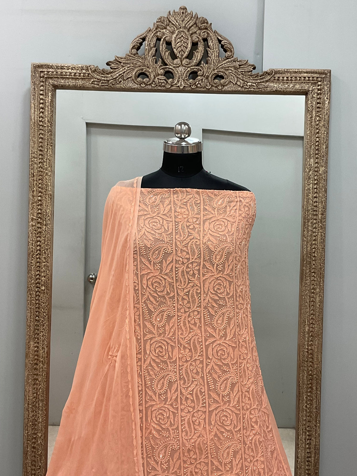 Cutdana Straight with Heavy Pearl Work Peach