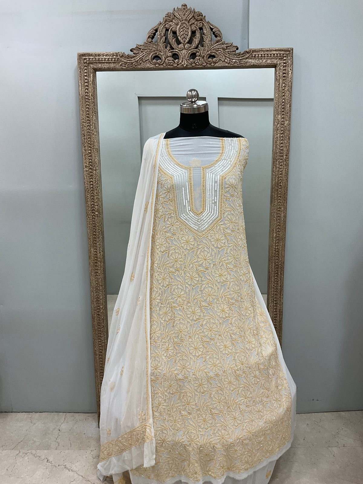 Pearl Gala Straight with Heavy Pearl Work White