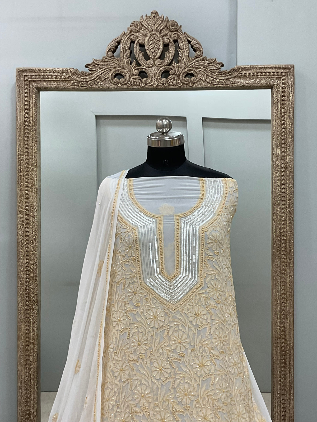 Pearl Gala Straight with Heavy Pearl Work White