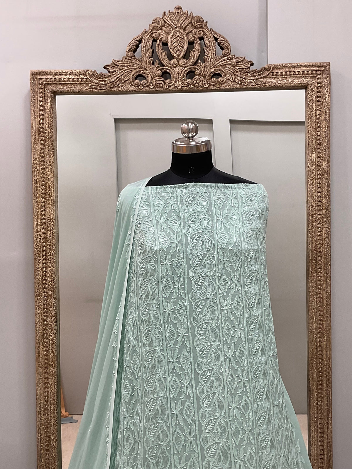 Cutdana Straight with Heavy Pearl Work Green