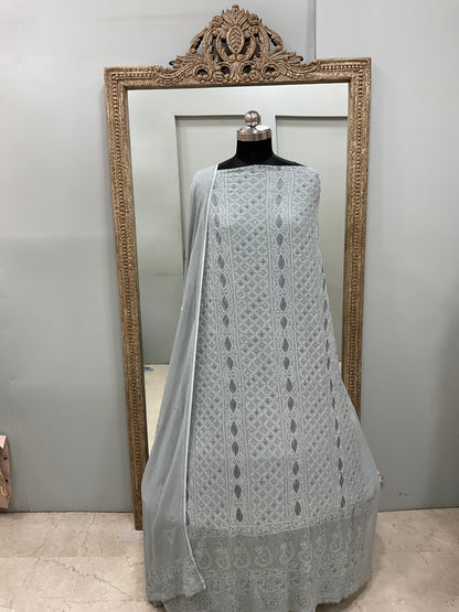 Cutdana Straight with Heavy Pearl Work Gray