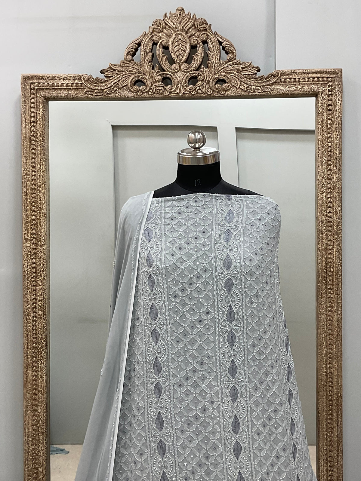 Cutdana Straight with Heavy Pearl Work Gray
