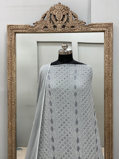 Cutdana Straight with Heavy Pearl Work Gray