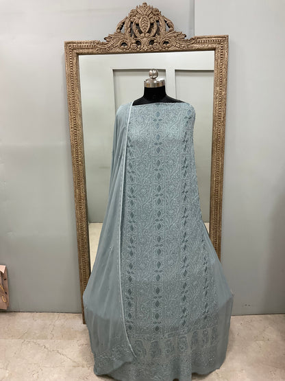 Cutdana Straight with Heavy Pearl Work Dark Gray