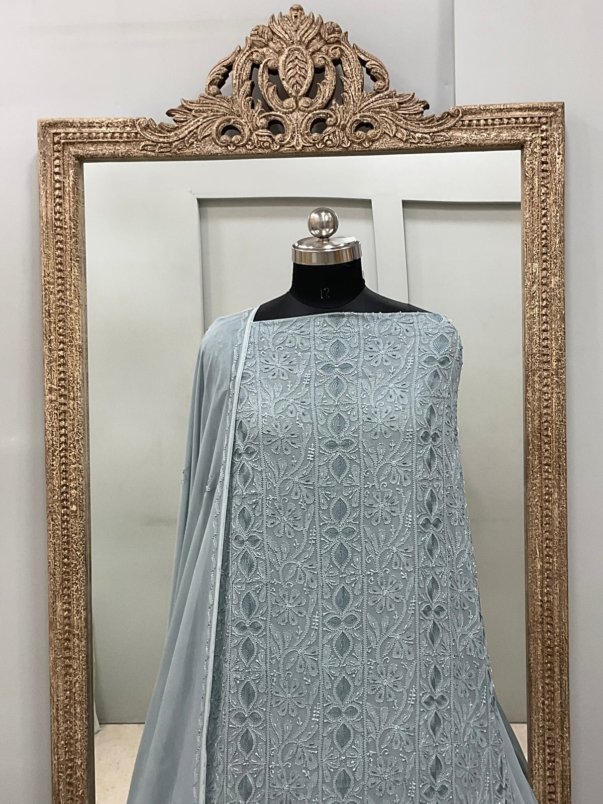 Cutdana Straight with Heavy Pearl Work Dark Gray