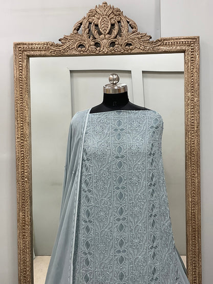 Cutdana Straight with Heavy Pearl Work Dark Gray