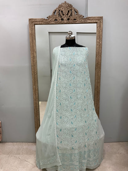 Cutdana Straight with Heavy Pearl Work Light Green