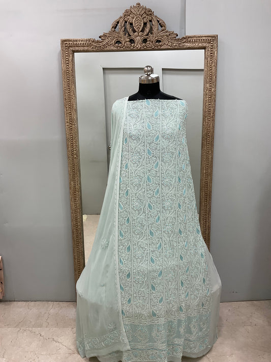 Cutdana Straight with Heavy Pearl Work Light Green