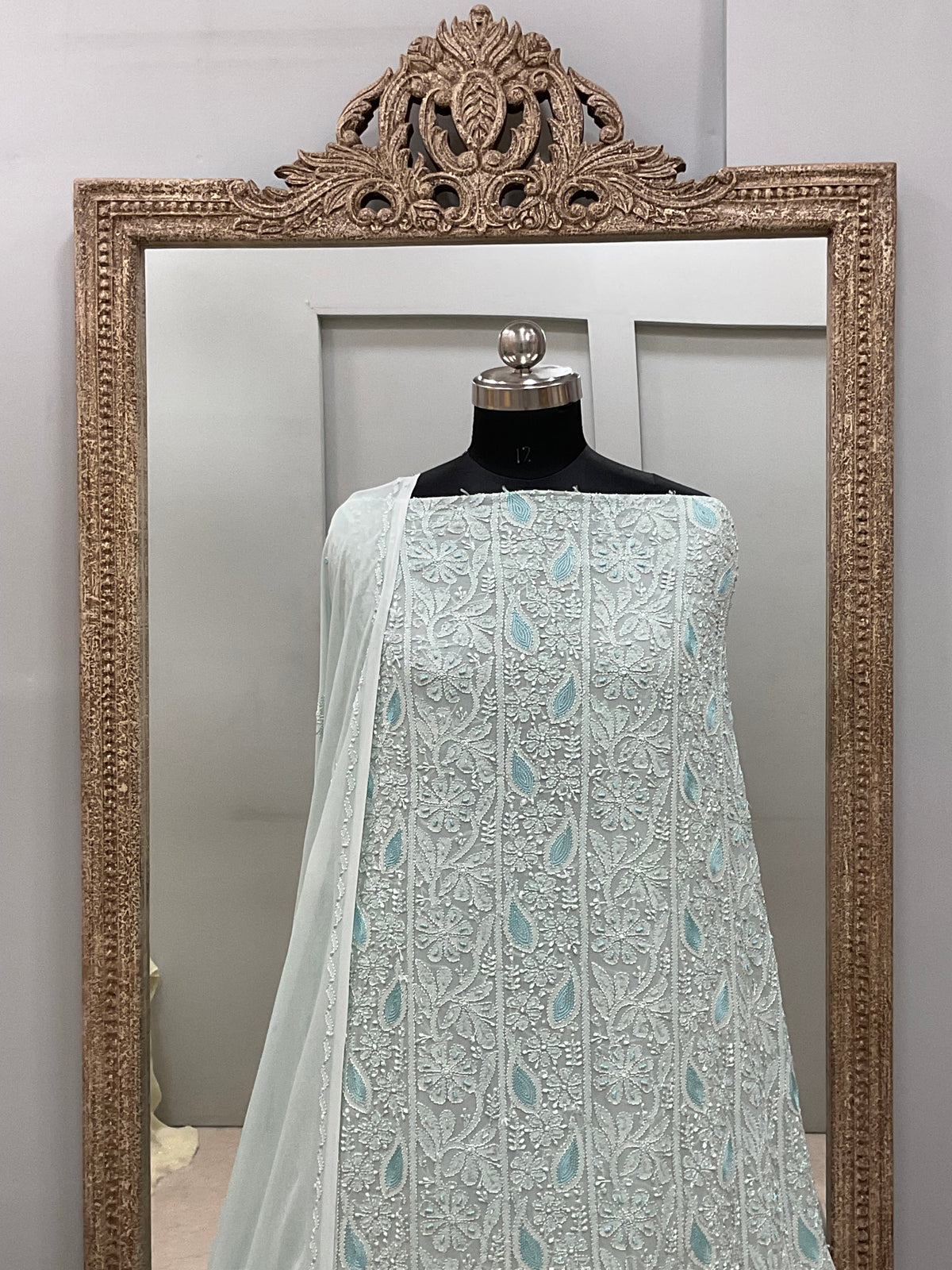 Cutdana Straight with Heavy Pearl Work Light Green