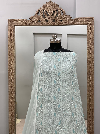 Cutdana Straight with Heavy Pearl Work Light Green