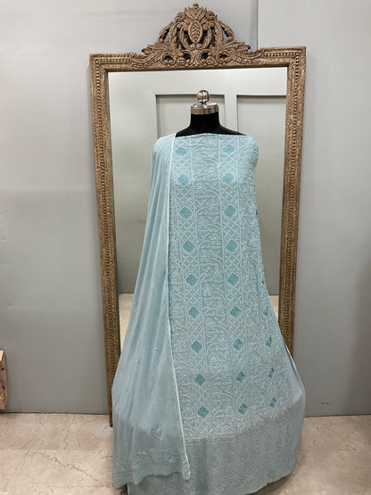 Cutdana Straight with Heavy Pearl Work Blue