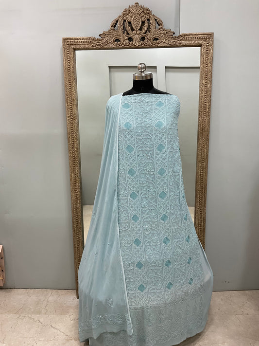 Cutdana Straight with Heavy Pearl Work Blue