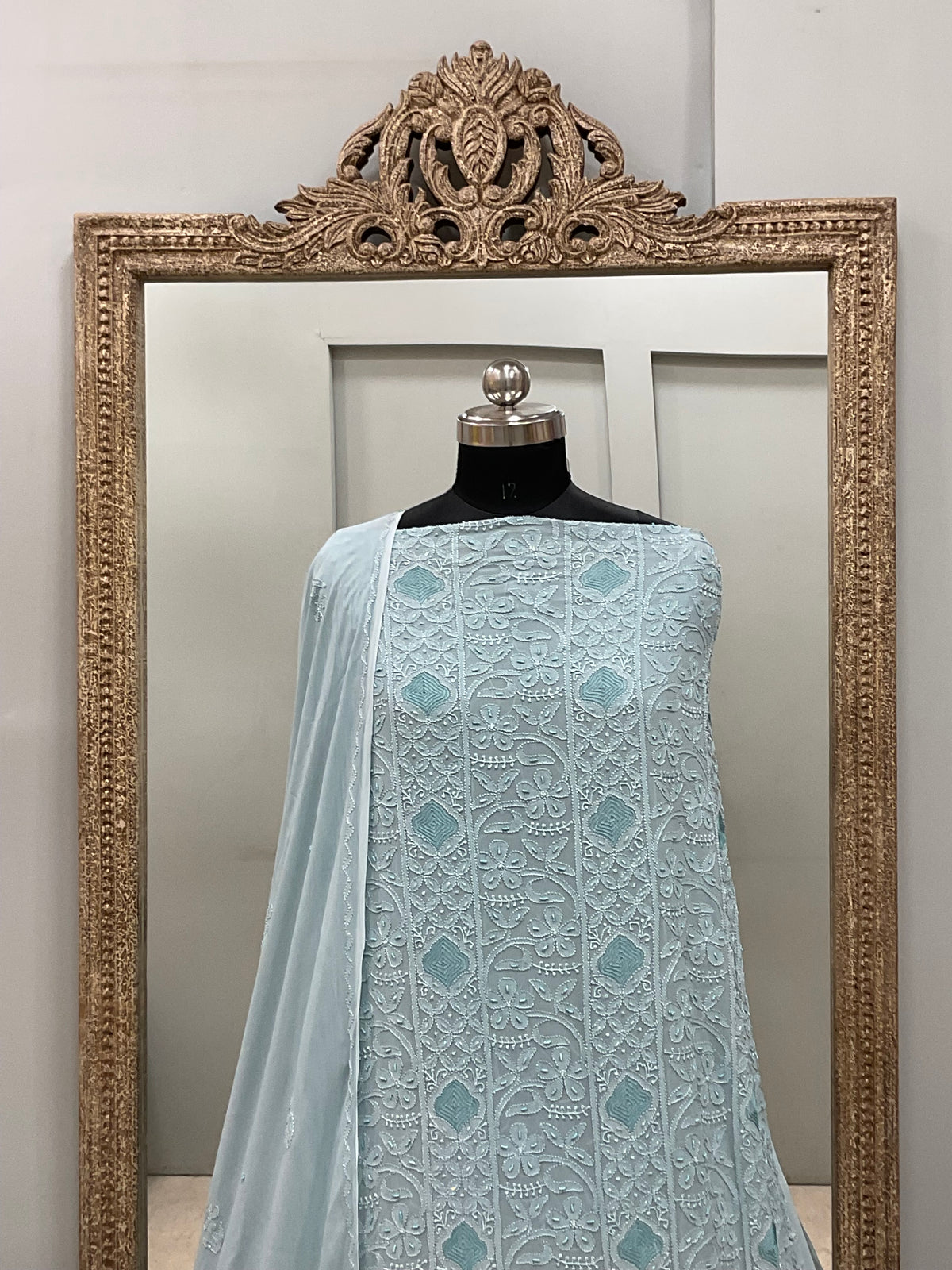 Cutdana Straight with Heavy Pearl Work Blue