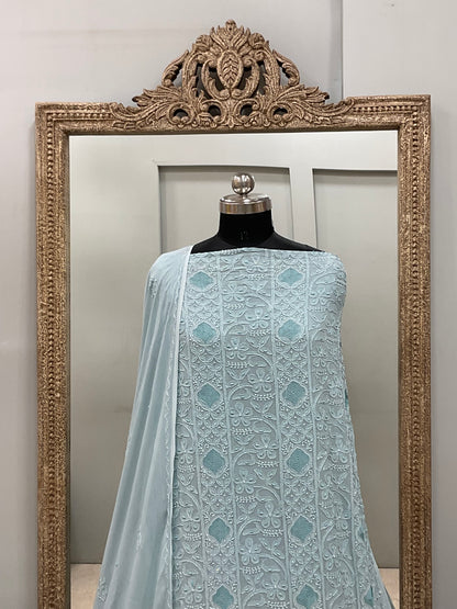 Cutdana Straight with Heavy Pearl Work Blue