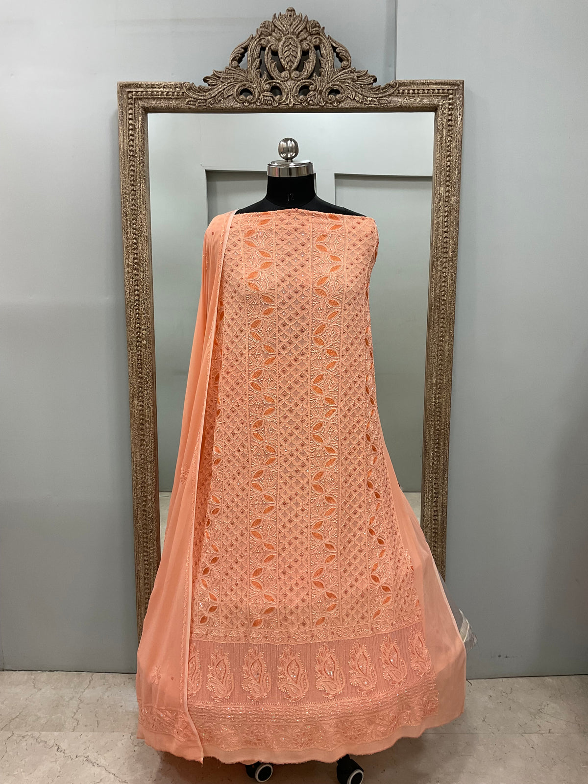 Cutdana Straight with Heavy Pearl Work Peach