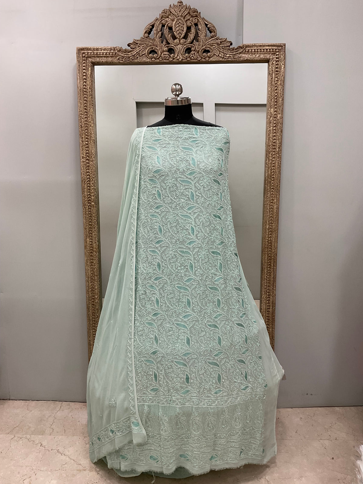 Cutdana Straight with Heavy Pearl Work Green