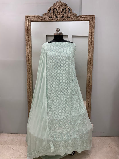 Cutdana Straight with Heavy Pearl Work Ligth Green