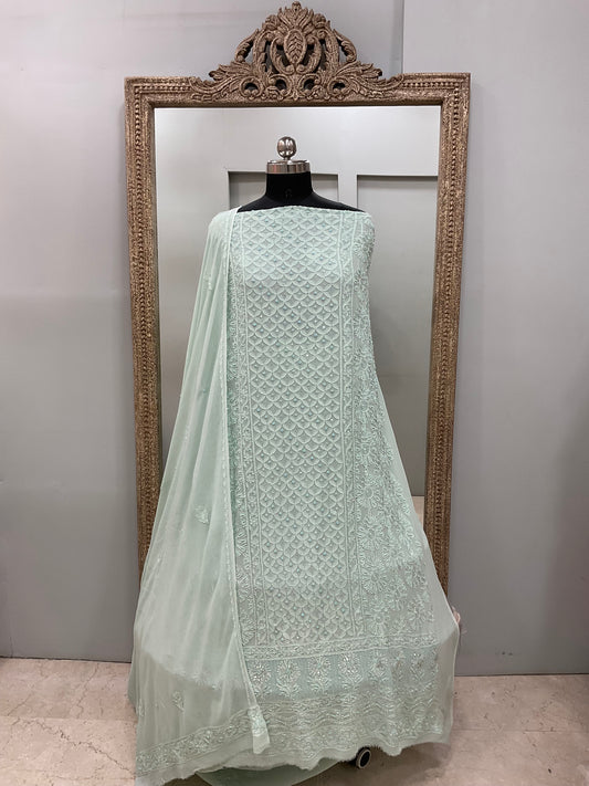 Cutdana Straight with Heavy Pearl Work Ligth Green