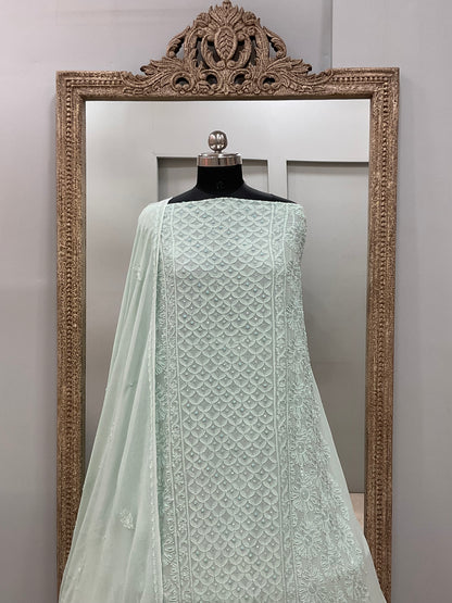 Cutdana Straight with Heavy Pearl Work Ligth Green