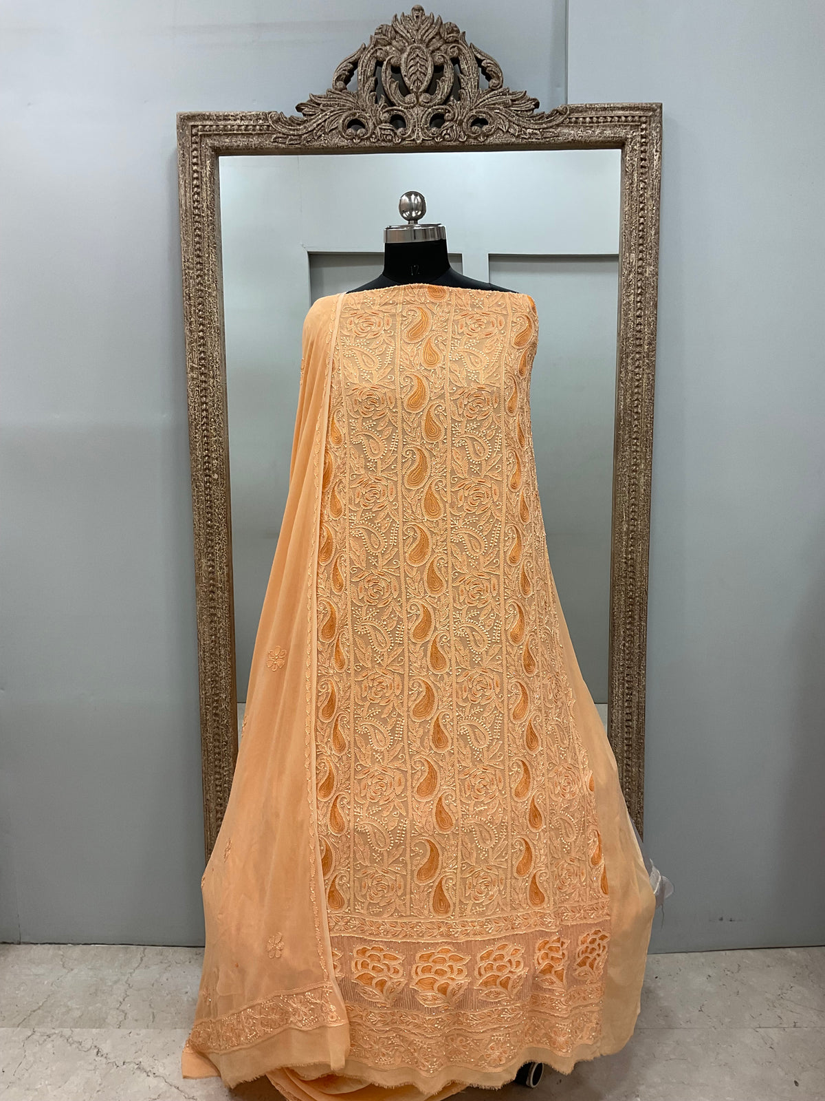 Cutdana Straight with Heavy Pearl Work Orange