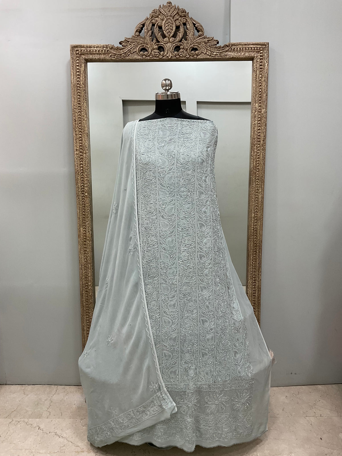 Cutdana Straight with Heavy Pearl Work Gray