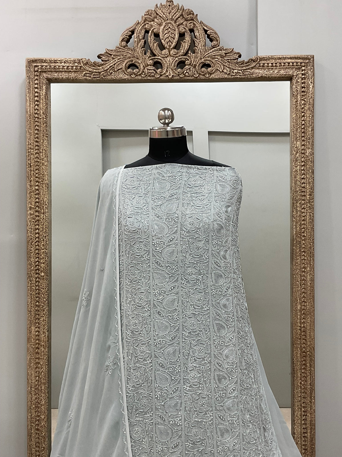 Cutdana Straight with Heavy Pearl Work Gray