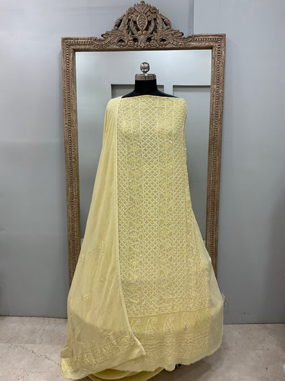 Cutdana Straight with Heavy Pearl Work Lemon Yellow