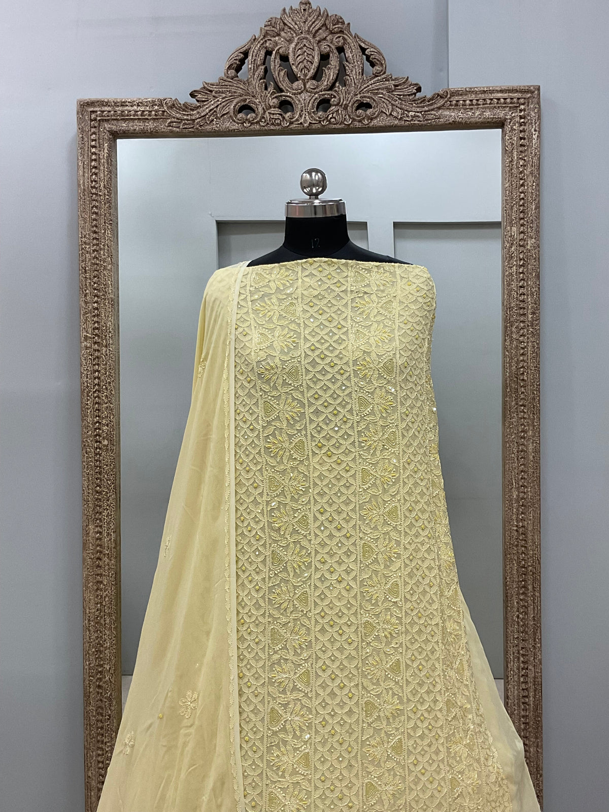 Cutdana Straight with Heavy Pearl Work Lemon Yellow