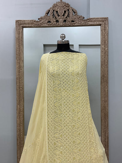 Cutdana Straight with Heavy Pearl Work Lemon Yellow