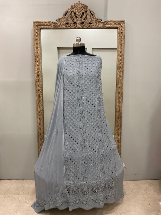 Cutdana Straight with Heavy Pearl Work Gray