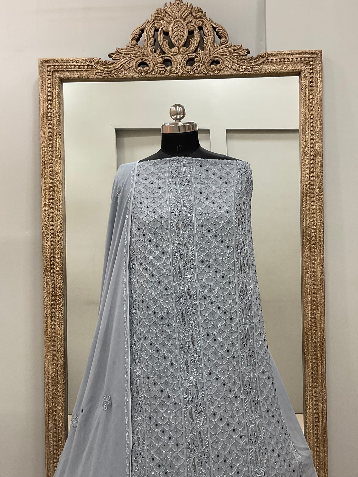 Cutdana Straight with Heavy Pearl Work Gray