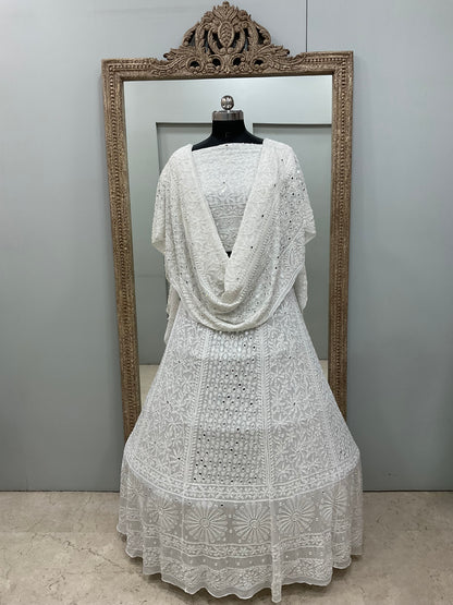 Georgette Lehenga Heavy Pearl and Sequence,Mirror Work White 01