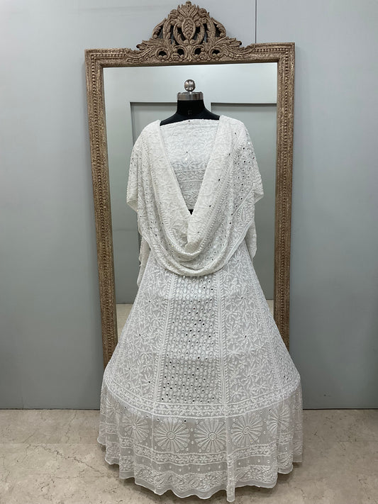 Georgette Lehenga Heavy Pearl and Sequence,Mirror Work White 01