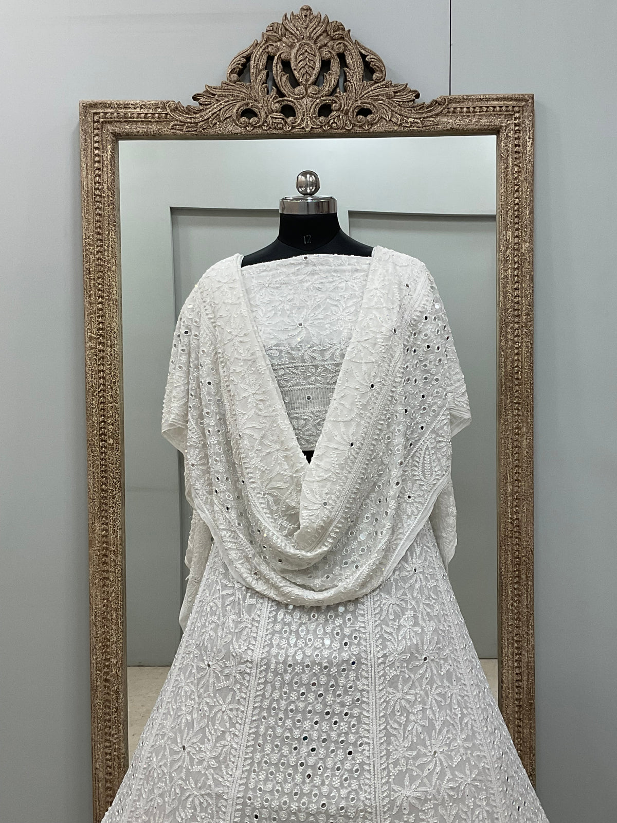 Georgette Lehenga Heavy Pearl and Sequence,Mirror Work White 01