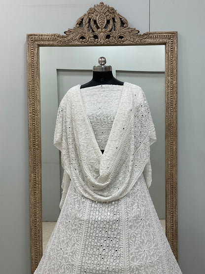 Georgette Lehenga Heavy Pearl and Sequence,Mirror Work White 01