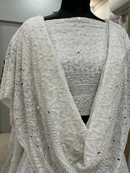 Georgette Lehenga Heavy Pearl and Sequence,Mirror Work White 01