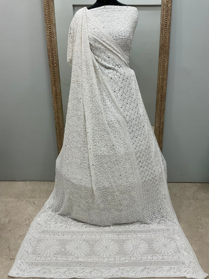 Georgette Lehenga Heavy Pearl and Sequence,Mirror Work White 01