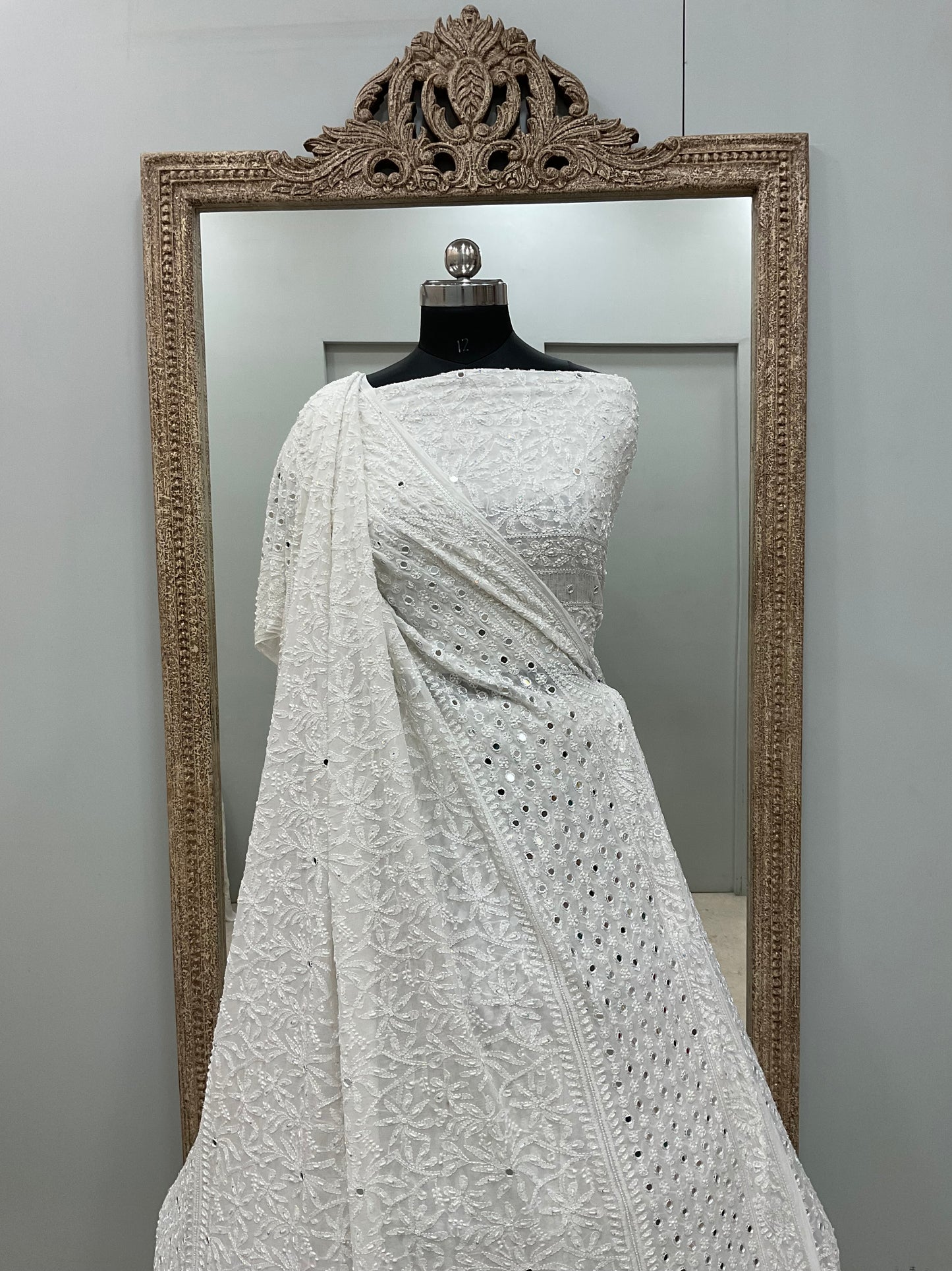 Georgette Lehenga Heavy Pearl and Sequence,Mirror Work White 01