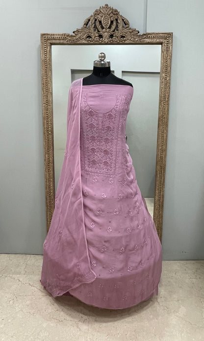 Semi Organza Straight Pearl And Work With Dupatta  Purple