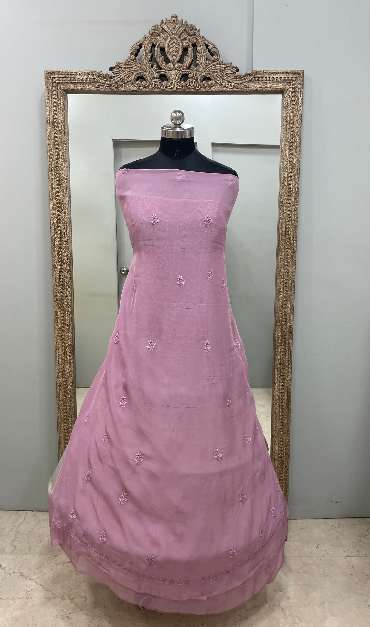 Semi Organza Straight Pearl And Work With Dupatta  Purple
