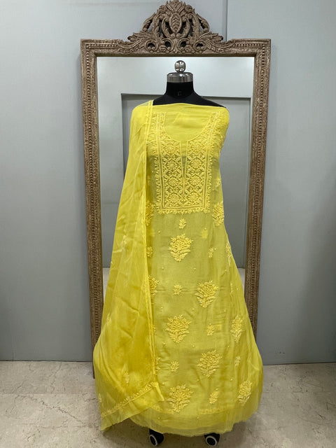 Semi Organza Straight Pearl And Work With Dupatta Yellow