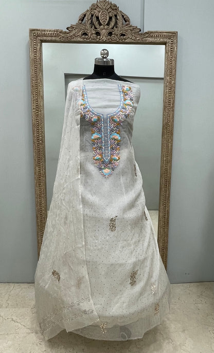 Pure Organza Straight With Heavy Mukaish And Parsi Work Off White 01