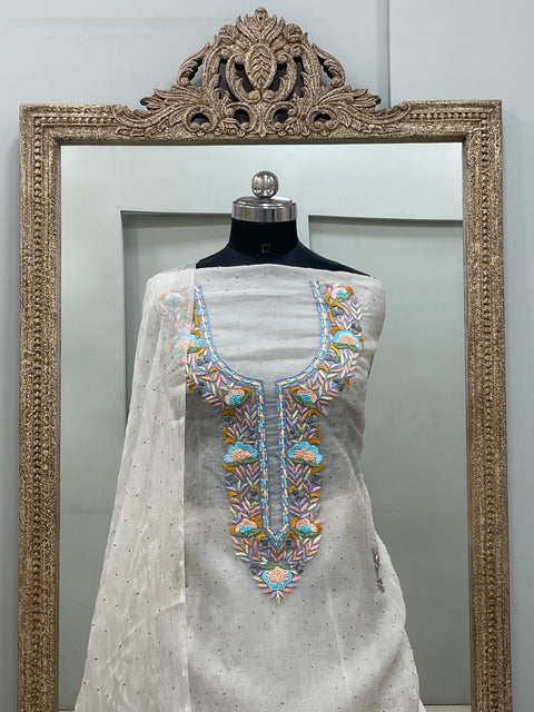 Pure Organza Straight With Heavy Mukaish And Parsi Work Off White 01